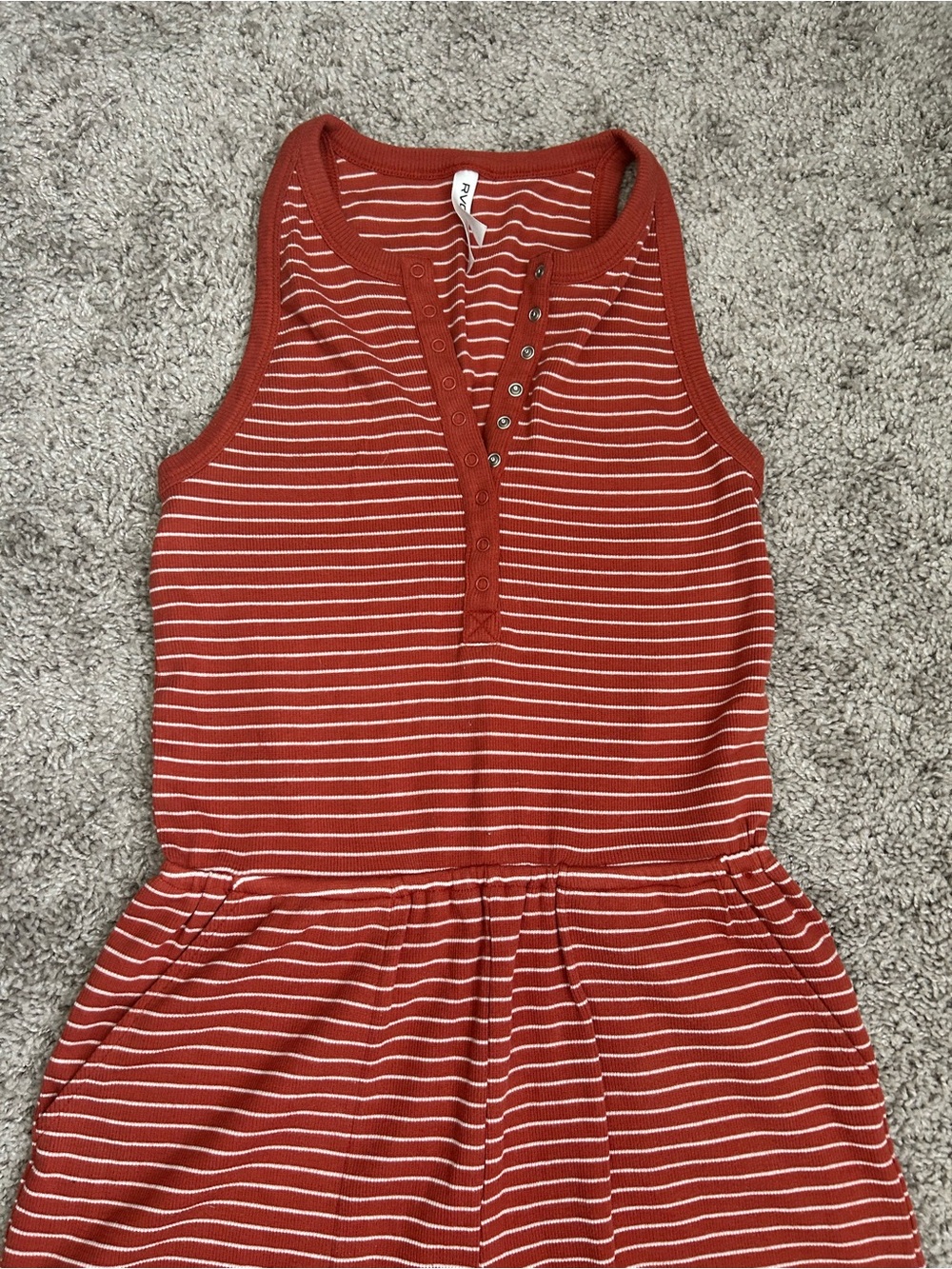 Rust Stripe Rib-Knit Romper - Picture 2 of 7